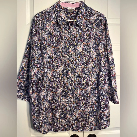 Allison Daley navy/White Floral button shirt, 3/4 sleeves Size 22w - Picture 1 of 10